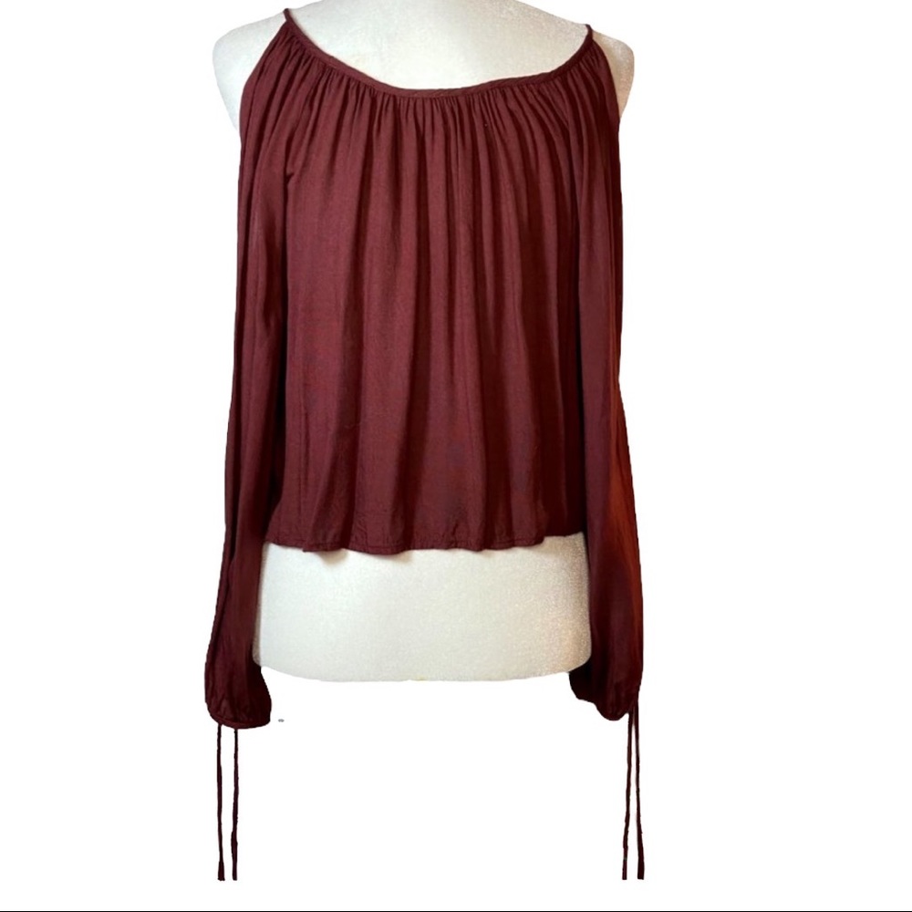LA Hearts Split Sleeve Embroidered Crop Top Rust or Merlot Size Medium - Picture 5 of 10